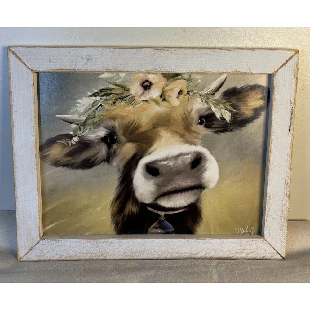 Bessie Cow Painting‎ w Wooden Frame Home Decor Farmhouse Artwork Animal